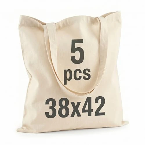 Oferta limitada: Idea Home Juego de 5 Bolsas de algodón Bremen (38 x 42 cm) | Bolsa de Yute sin Imprimir | Robusta Bolsa de la Compra | Reutilizable | Colores Naturales de 10.68 € a 10.68 € (ahorro 0.00%)