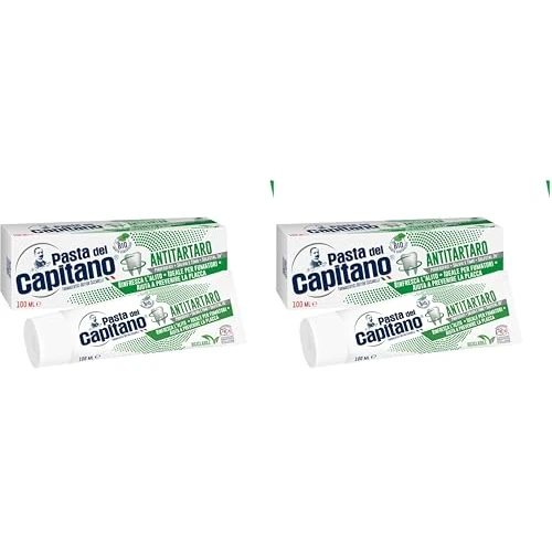 Pasta del Capitano, Dentifricio Antitartaro Bio, Dona Freschezza e Rinfresca l'Alito, Ideale per i Fumatori, Aiuta a Prevenire la Placca, 100% Made in Italy, Tubetto da 100 ml (Confezione da 2)