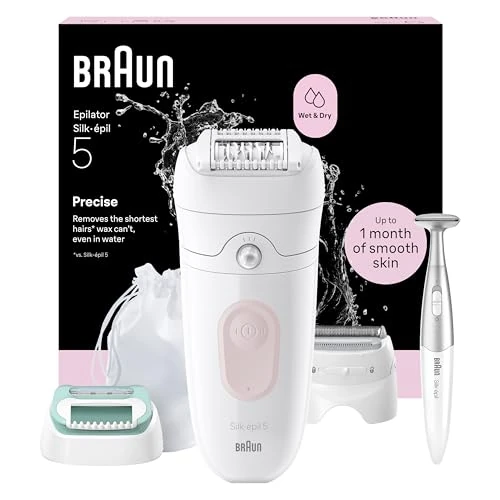 Braun Depiladora Eléctrica Mujer Silk·épil 5 Depiladora Corporal Con 2 Cabezales, Peine Recortador, Recortadora Para Bikini, Cepillo De Limpieza, Uso En Seco Y Mojado, Depilación Suave Duradera, 5-251