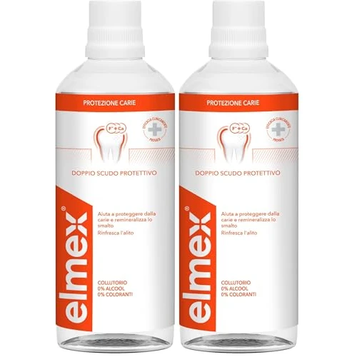 elmex Collutorio Protezione Carie 400 ml I Con Fluoruro Amminico I Doppio scudo protettivo I Rinfresca l´alito I Remineralizza lo Smalto I 0% Alcohol (Confezione da 2)