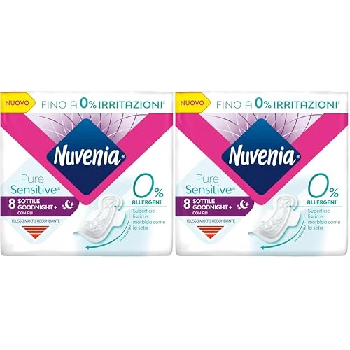 Offerta a tempo: Nuvenia - Assorbente Pure Sensitive Sottile Notte con Ali - Confezione da 16 Assorbenti - 41% da 4.98 € a 2.96 €