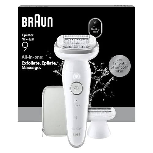 Braun Silk Epil 9 Epilatore Elettrico Donna Con Testina Ampia Per Una Facile Rimozione Dei Peli, Rasoio Elettrico Donna Wet & Dry, Include Testina Radente, Cappuccio Regolatore 9-041, Argento