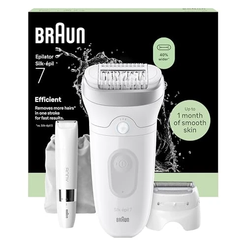 Offerta a tempo: Braun Silk Epil 7 Epilatore Elettrico Donna Con Testina Ampia Per Una Facile Rimozione Dei Peli, Wet&Dry, Pelle Liscia, Con Testina Radente, Cappuccio Regolatore E Mini Rifinitore Corpo, 7-441,Argento - 27% da 139.99 € a 102.00 €