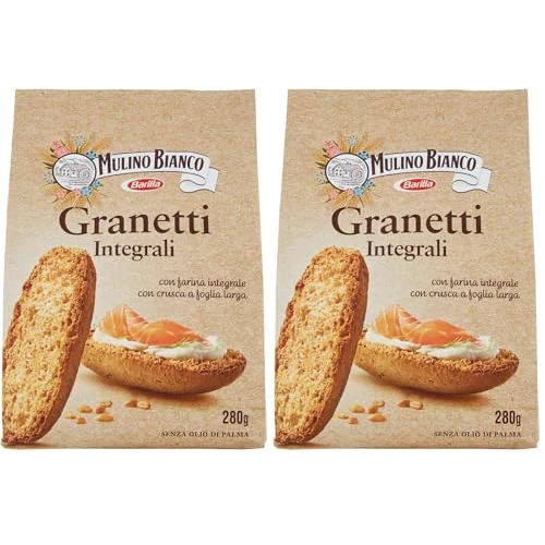 Mulino Bianco Crostini Granetti Integrali, Snack Salato Per La Merenda, 280 Grammo (Confezione da 2)