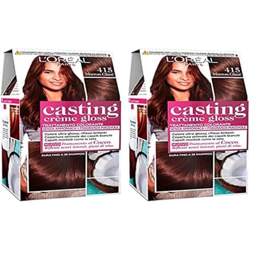 L'Oréal Paris Hair Dye Casting Creme Gloss, sin amoníaco para una fragancia agradable, 415 Gianduia Chocolate, paquete de 2