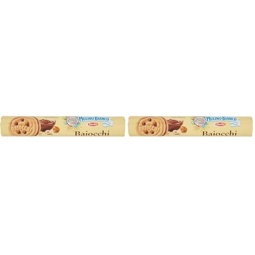 Mulino Bianco Biscotti Baiocchi con Crema alla Nocciola e Cacao per Colazione e Snack Dolce per la Merenda - 168 gr (Confezione da 2)