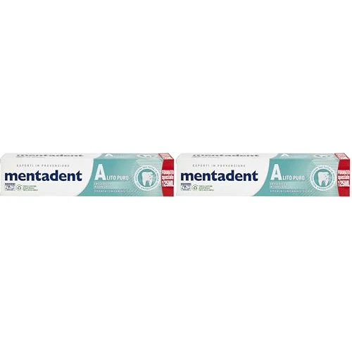 Mentadent Dentifricio Alito Puro, con Zinco Antibatterico, Microcapsule Purificanti per Protezione e Freschezza di Lunga Durata, Gusto Menta, con Essenze e Estratti Naturali, 125 ml (Confezione da 2)