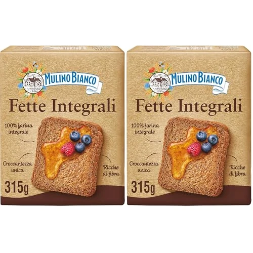 Offerta a tempo: Mulino Bianco Fette Biscottate Integrali, Spesse, Croccanti e Friabili, Senza Olio di Palma, Colazione Ricca di Fibre e Gusto, 315 g (Confezione da 2) - 8% da 2.92 € a 2.70 €