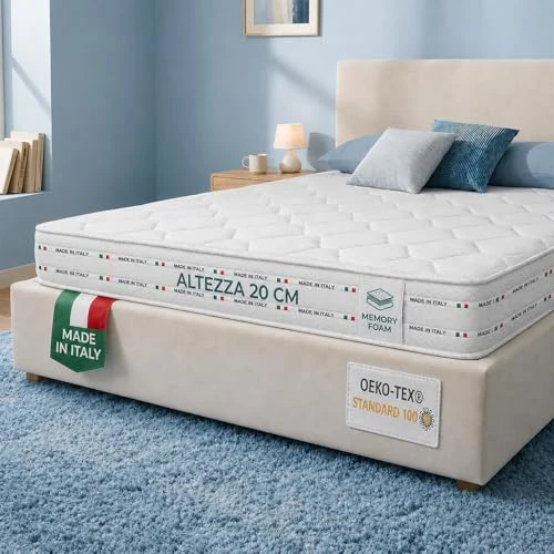 Offerta a tempo: Materassi Russo - Materasso Matrimoniale 140x200 in Memory Foam e Waterfoam, Alto 20 cm, Ortopedico Semi Rigido, Anallergico e Antiacaro, Tessuto Aloe Vera, Made in Italy - 10% da 134.90 € a 120.90 €