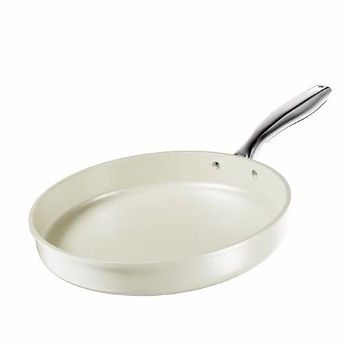 Limitiertes Angebot: Koch Kode 28cm Pfanne, Große Keramikpfanne Mit Edelstahlgriff, Bratpfanne Für Familienmahlzeiten, Spülmaschinengeeignete, Bratpfanne Induktion, Pfanne Für Induktion, Beige von 45.99 EUR auf 29.99 EUR (Spare 35%)