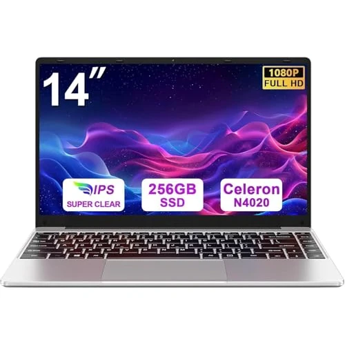 bvate Laptop 14 Zoll Notebook Win 11 upto 2.8 GHz 256 GB ROM Unterstützt SSD Erweiterung 1TB Celeron N4020 2.4G + 5G WiFi 4.2 USB HDMI Italienische Tastatur kabellose Membran Maus -Silver-FXJ-03