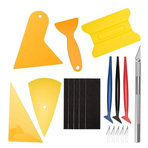 Offerta a tempo: VINATO Set 10 Spatole per Pellicole Auto con Feltro & Taglierino | spatola feltro, 5 feltri ricambio, 2 spatole triangolari, 2 micro-spatole, 3 spatole bordi, taglierino Per vetri, mobili - 0.00% da 9.99 € a 9.99 €