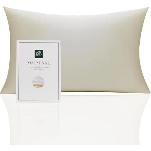 Jedwabna poszewka na poduszkę z certyfikatem Oeko-Tex 100% jedwabiu 22 momme, przeciw starzeniu się włosów i skóry, przeciw roztoczom (beżowa, 50 x 70 cm)