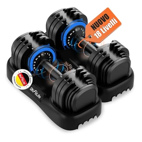 Offerta a tempo: DH FitLife 2026 Nuovo Manubri Regolabili da 2,5 a 25 KG con Base Porta Pesi – Set Manubri Componibili per Uomo e Donna con 18 Pesi in 1, Manubri Regolabili Salvaspazio per Allenamento a Casa (2 Pezzi) - 0.00% da 294.00 € a 294.00 €