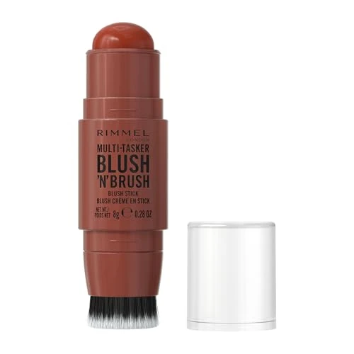 Rimmel London Multi-Tasker Blush'N'Brush Stick, Farbe modulierbar, wasserfest, integrierter Pinsel, leicht fließend, 8 g, 350 ROASED PEACH