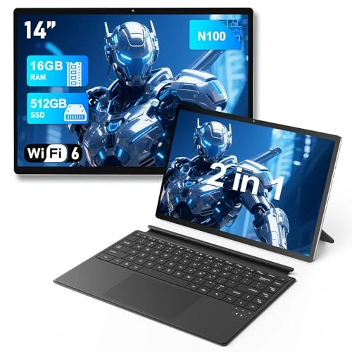 FUNYET 2-in-1-Laptop, Win 11 System, 35,6 cm (14 Zoll), N100-Prozessor, 16 GB RAM + 512 GB SSD Notebook, Tastatur mit Hintergrundbeleuchtung, Touchscreen und Port Typ C 2in1 Laptop, Type-C