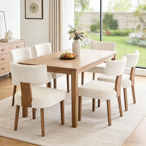 Offerta a tempo: Relbiety Set di 6 Sedie da Pranzo Imbottite senza braccioli in Lino con Gambe in Legno,Sedie da Cucina Moderne Sedia da Soggiorno per Cucina, Sala da Pranzo,Beige - 0.00% da 539.99 € a 539.99 €