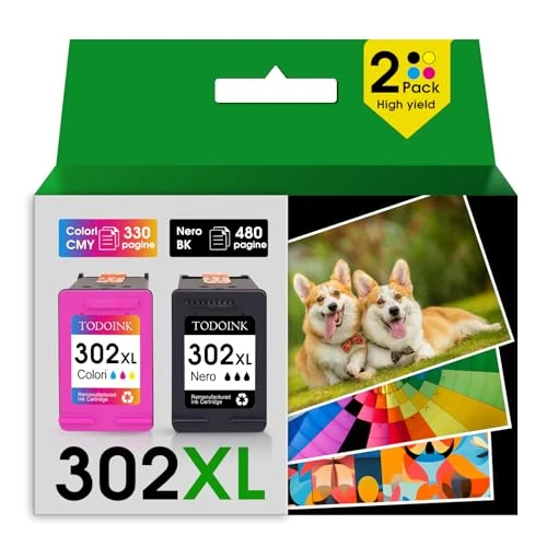 Offerta a tempo: TODOINK 302XL Nero e Colore Cartucce d'inchiostro 302 XL cartucce per hp 302 xl nero per HP Envy 4520 4522 DeskJet 1110 2130 3630 3632 Officejet 3830 3834 4650 4652 (2 Pack) - 14% da 24.99 € a 21.42 €