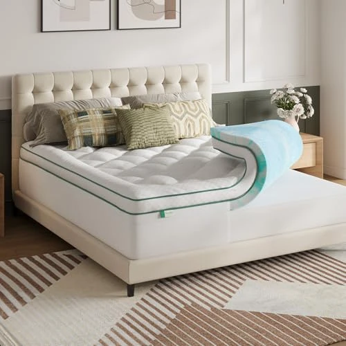 Novilla Doppelbett-Topper 160 x 190 cm aus Gel Memory Foam 2 in 1, doppelte Schicht trennbar mit weicher Füllung, hohe Elastizität, waschbar und atmungsaktiv