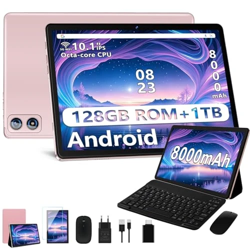 Offerta a tempo: Dghrti Tablet Android, 22GB RAM+ 128GB ROM (Expandable 1TB TF), 8000mAh, Widevine L1, BT5.0, 8+5MP Tableta with Mouse - Gold - 70% da 289.99 € a 85.99 €