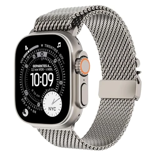 Offerta a tempo: Cinturino per Apple Watch Ultra 3/2/1 49mm, Fibbia Stile Paracadute, Cinturini Milanese in Titanio per iWatch Series Series 11 10 9 8 7 6 5 4 Ultra SE 3 2 1, 49mm/46mm/45mm/44mm/42mm(Series 3/2/1) - 9% da 69.99 € a 63.69 €