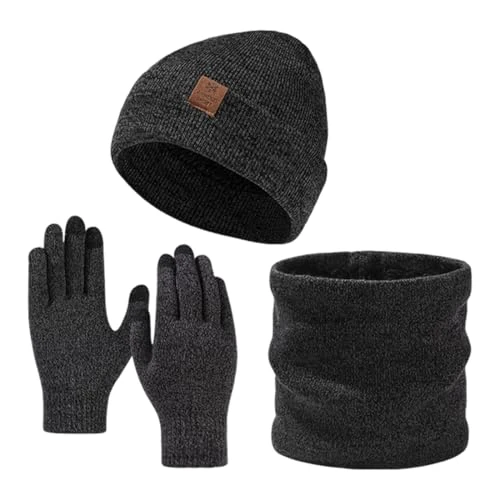 YOFDAL 3-częściowy zestaw zimowy: czapka z dzianiny, szalik i rękawiczki, miękkie i ciepłe, akcesoria na zimno, prezent dla obu płci (ciemnoszary)