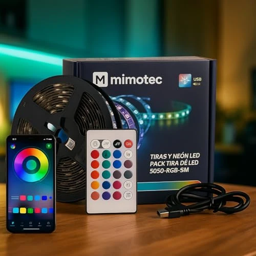 Offerta a tempo: M mimotec - Pack striscia LED 5M USB 5V, RGB dimmerabile da 24 W, controllo tramite app e telecomando, modalità musica, LED per camera da letto, soggiorno, cucina, feste e videogiochi - 57% da 26.20 € a 11.20 €