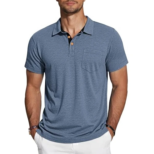 Offre limitée : TARAINYA Polo Homme Coton Manches Courtes avec Poche Confortable Doux Tee-Shirt Été Gris Bleu M de 22.98 € à 22.98 € (0.00% de remise)