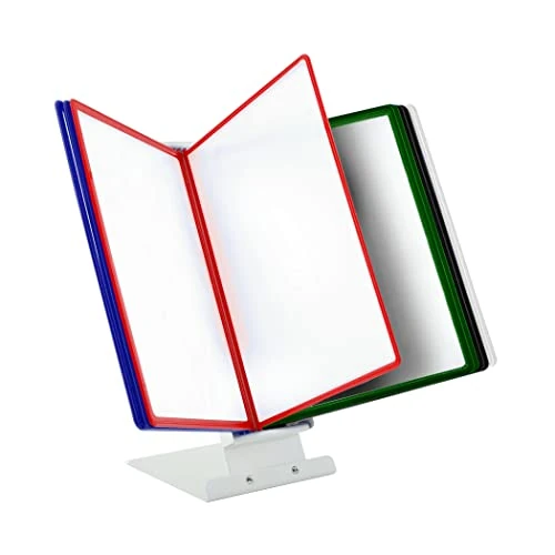 Offerta a tempo: Leviatan Sistema da Tavolo con Pannelli A4 – Set da 10 Portadocumenti – Base in Metallo Stabile – Display Informazioni per Ufficio, Officina e Reception - Multicolore - 11% da 63.13 € a 56.11 €