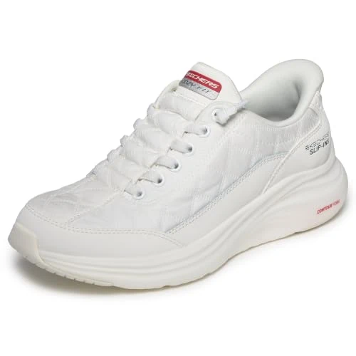 Offerta a tempo: Skechers Donna Contour Foam in Motion Sneaker, White Mesh Duraleather Leather Red Trim, 42 EU - 24% da 89.95 € a 67.99 €