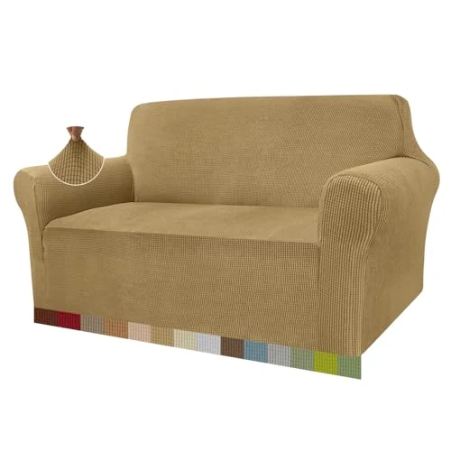 Zeitlich begrenztes Angebot: Granbest High Stretch Sofabezug Moderne Sofaüberwurf Jacquard Elastische Sofahusse für Wohnzimmer Protector für Hunde Haustiere (2 Sitzer, Dunkelbeige) von 32.28 € auf 27.44 € (15% Rabatt)