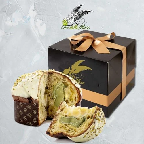 Offerta a tempo: Panettone artigianale al pistacchio farcito con 300 gr di crema al pistacchio 1 kg Oro delle Muse | Prodotto di alta pasticceria - 26% da 33.90 € a 25.13 €