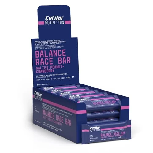 Balance Race Bar, 20 barrette da 40g Energetiche/Proteiche, Carboidrati (15g), Proteine (12g), Gusto Arachidi Salate+Mirtilli rossi, 164 kcal, Prima/Durante/Dopo l'attività sportiva, Cetilar Nutrition