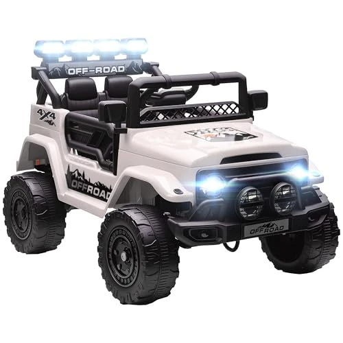 AIYAPLAY Elektroauto für Kinder 3-5 Jahre, 12V Off-Road Elektroauto für Kinder mit 2 Motoren, Federung, Fernbedienung, USB, Musik, Wireless, Gurt, Scheinwerfer und Hupe, 3-5 km/h, Weiß