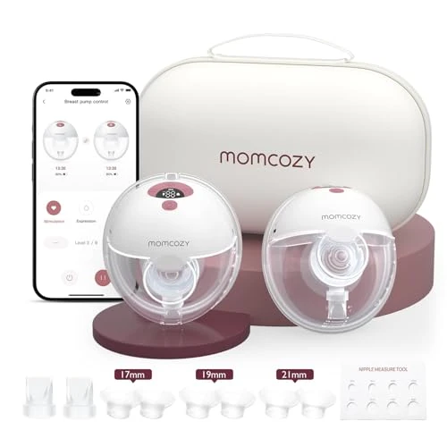 Momcozy M5 Smart Elektryczna Laktacja Bezprzewodowa, Sterowana Aplikacją, 3 Tryby 9 Poziomów SSania, 24 mm Końcówka (Czerwony, 2 szt.)