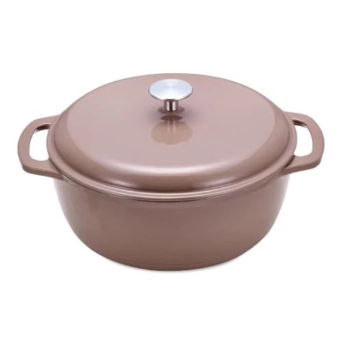 Offerta a tempo: Amazon Basics Casseruola Rotonda in Ghisa Smaltata con Coperchio, 4,1 L, Argilla - 0.00% da 46.95 € a 46.95 €
