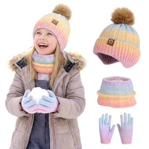 Zimowy zestaw dla dzieci, ocieplacz na szyję + rękawiczki, kapelusz szalik, rękawiczki zimowe, zestaw termiczny dla dzieci, czapki, ocieplacze na szyję z polarową podszewką, dla dzieci 2-10 lat