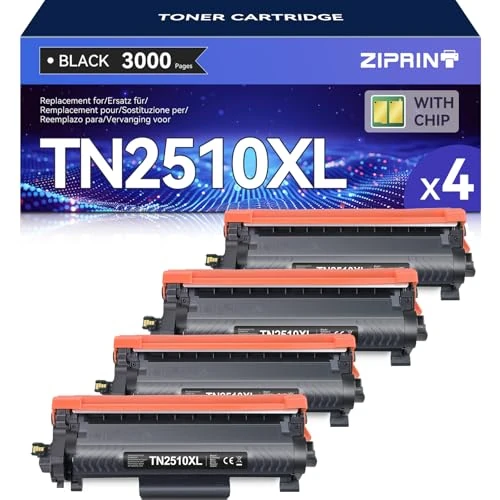 Offerta a tempo: ZIPRINT TN2510XL TN-2510XL Confezione da 4 pezzi - Compatibili per Brother MFC-L2800DW MFC-L2827DW HL-L2400DWE MFC-L2860DWE MFC-L2835DW DCP-L2665DW DCP-L2620DW HL-L2445DW DCP-L2660DW (Nero) - 5% da 51.28 € a 48.70 €
