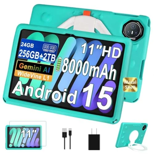 Offerta a tempo: 2026 Tablet Android 15 Con EVA Silicone Custodia Protettiva, 24GB+256GB/2TB, Bambini tablet 11 Pollici Octa-Core, Gemini AI/Widevine L1, 8000 mAh, 13MP+5MP, Corpo Metallo, Tableta Grande-Pallido Verde - 65% da 399.99 € a 139.99 €