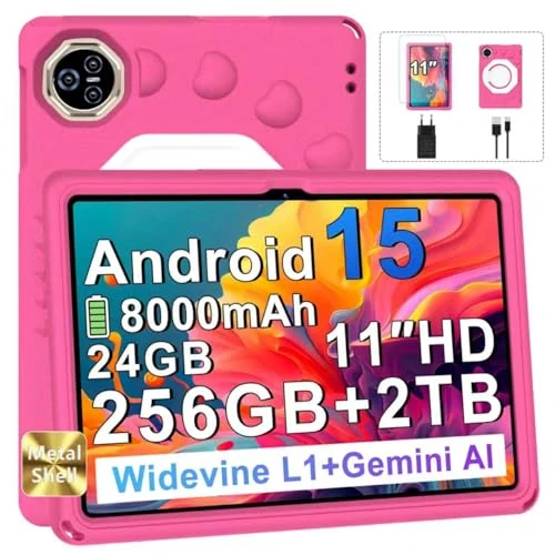 Offerta a tempo: 2026 Tablet Android 15 Con EVA Silicone Custodia Protettiva, 24GB+256GB/2TB, Bambini tablet 11 Pollici Octa-Core, Gemini AI/Widevine L1, 8000 mAh, 13MP+5MP, Corpo Metallo, Tableta Grande-Pallido Rosa - 0.00% da 139.99 € a 139.99 €