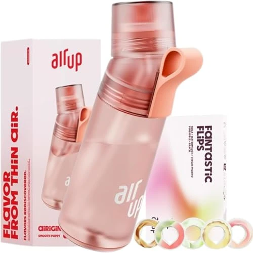 AIR UP Bouteille d'eau Twist Pro Original Starter Set avec dosettes en 5 saveurs I Bouteille d'eau de 600 ml avec arôme sans sucre I Passe au lave-vaisselle, sans BPA I en rouge coquelicot