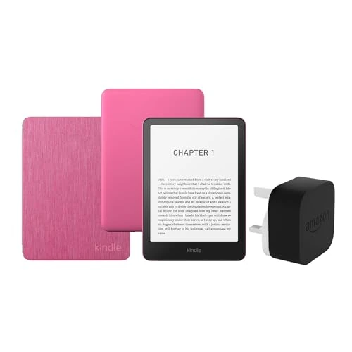 Kindle Paperwhite (2024 Release) 16 GB Con publicidad Con funda trasparente frambuesa y adaptador de 9 W