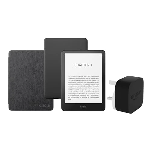 Kindle Paperwhite (2024 Release) 16 GB Con publicidad Con funda trasparente negra y adaptador de 9 W