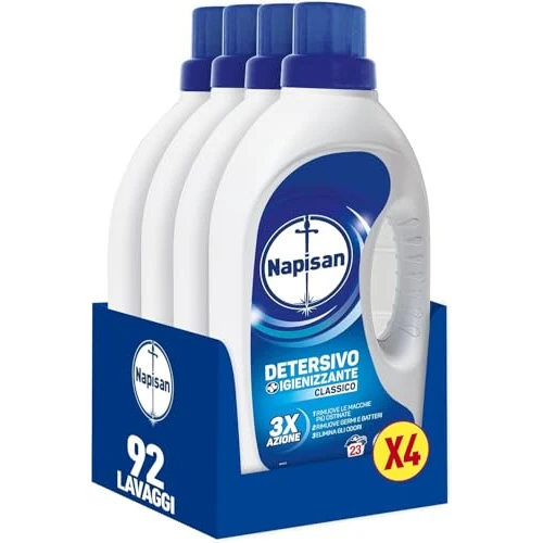 Offerta a tempo: Napisan Detersivo Lavatrice Liquido, Detersivo Igienizzante, Classico 3x azione, Lavaggi, Nessun Colore, 1.15 l, Senza Profumazione. da 23 lavaggi (Confezione da 4) - 33% da 19.60 € a 13.16 €