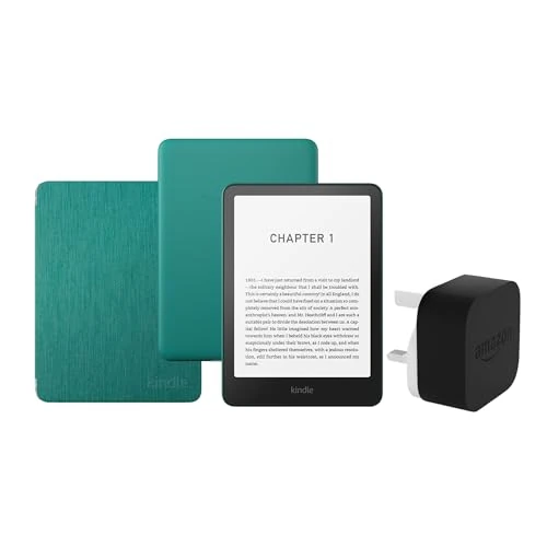 Kindle Paperwhite (2024 Release) 16 GB Con publicidad Con funda trasparente jade y adaptador de 9 W