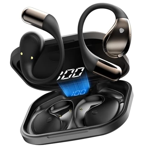 Limitiertes Angebot: Open Ear Kopfhörer Bluetooth 6.0 mit HD Mic, 2025 Kopfhörer Kabellos Bluetooth HiFi Stereo mit Ohrhaken, 40H Spielzeit, Bluetooth Kopfhörer mit LED-Anzeige, IP7 Wasserdicht Ohrhörer für Sport, Schwarz von 129.99 EUR auf 23.99 EUR (Spare 82%)