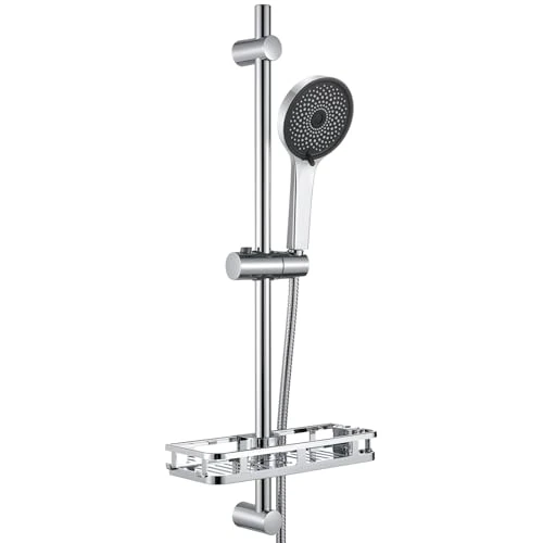 Offerta a tempo: Auralum Saliscendi Doccia con Soffione 5 Geti e Mensola Doccia, 70 cm Asta Doccia Acciaio Inox con Supporto Soffione Regolabile, Colonna Doccia Senza Miscelatore Adattarsi ai Fori Esistenti, Cromo - 20% da 45.99 € a 36.99 €