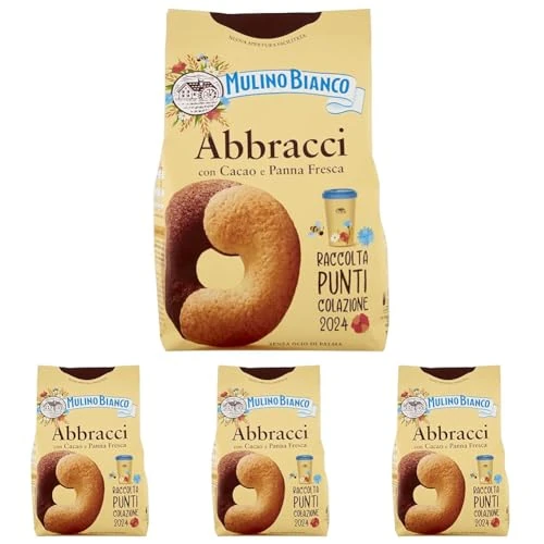 Offerta a tempo: Mulino Bianco Biscotti Frollini Abbracci con Cacao e Panna Fresca, Senza Olio di Palma, Colazione Ricca di Gusto, 350 g (Confezione da 4) - 5% da 8.36 € a 7.96 €