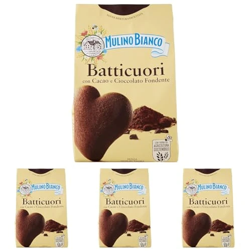 Mulino Bianco Biscotti Frollini Batticuori con Cacao e Cioccolato, Senza Olio di Palma, Colazione Ricca di Gusto, 350 g (Confezione da 4)