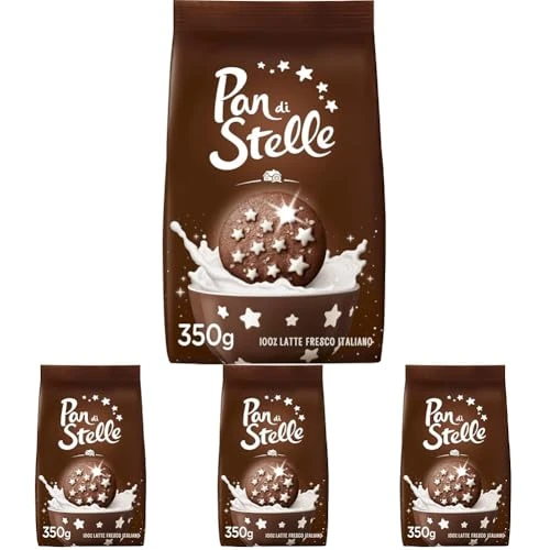 Pan di Stelle Biscotti Frollini con Cacao, Cioccolato e Latte Fresco Italiano, Colazione Ricca di Gusto, 350 g (Confezione da 4)
